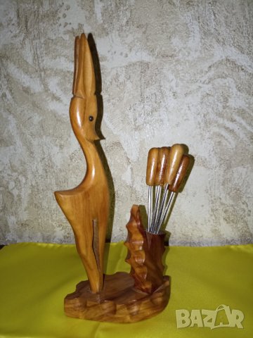 Винтидж дървена поставка - елен с 6 бр малки вилички, снимка 4 - Антикварни и старинни предмети - 43028810