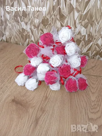 Вечни сапунени ароматизирани рози 6 см чашка 30 см дръжка , снимка 3 - Декорация за дома - 49258509