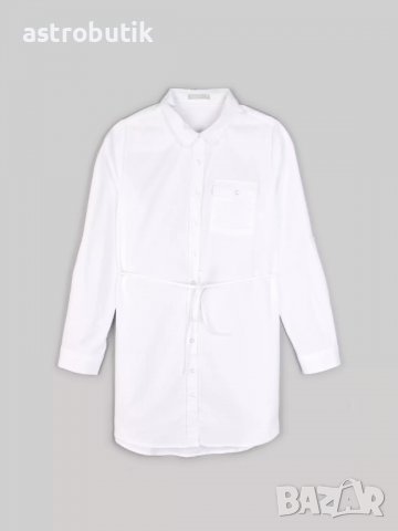 Удължена памучна риза с колан/бяла/, снимка 2 - Ризи - 38602432