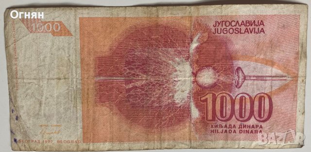1000 динара 1992 Югославия, снимка 2 - Нумизматика и бонистика - 39563473