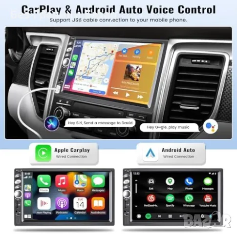 Нов 7" Двоен Дин CarPlay/Android Auto Радио + Камера за Заден Ход, снимка 2 - Друга електроника - 48719223