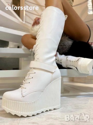 Ботуши на платформа - бяла кожа - 1905