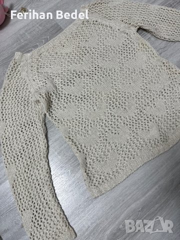 Бяла плетена блуза на дупки със сърчица, снимка 1 - Блузи с дълъг ръкав и пуловери - 43901161