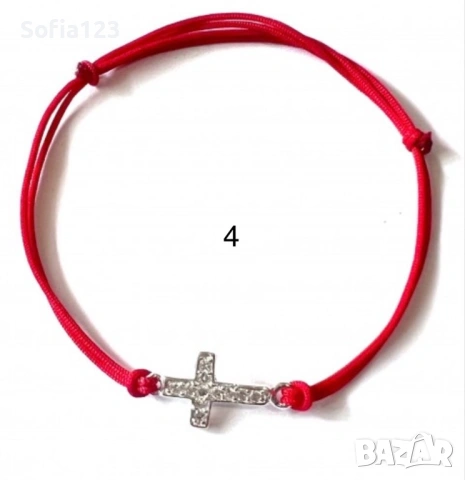 Сребърни гривни с червен конец, снимка 5 - Гривни - 53243911