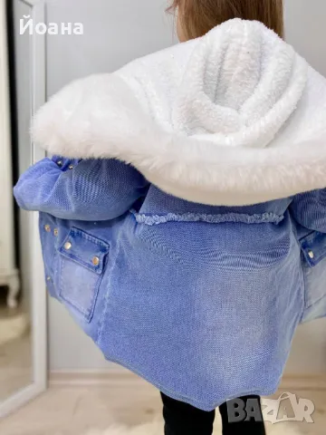 Зимно дънково яке с пух за момичета , снимка 2 - Детски якета и елеци - 47375555