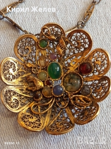 ВИНТИДЖ ФИЛИГРАННО КОЛИЕ ЦВЕТЕ с ЦВЕТНИ КАМЪНИ АХАТ УНИКАТ 34796, снимка 2 - Колиета, медальони, синджири - 52501083