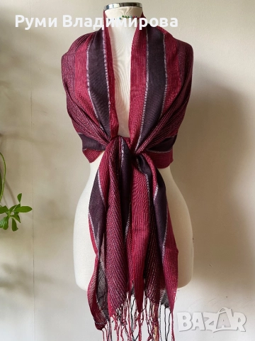 Тъмночервен шал/ вишнав/ бордо/ различни видове, с етикет, снимка 8 - Шалове - 43084461
