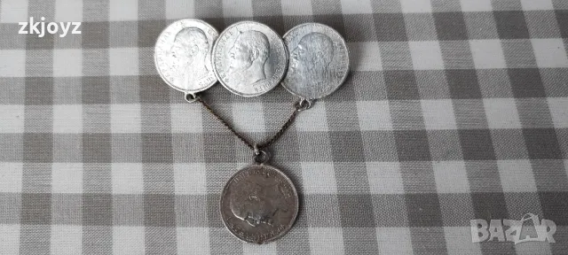 СТАРИННА СРЕБЪРНА БРОШКА МОНЕТИ ФЕРДИНАНД I / ПРОБА 835