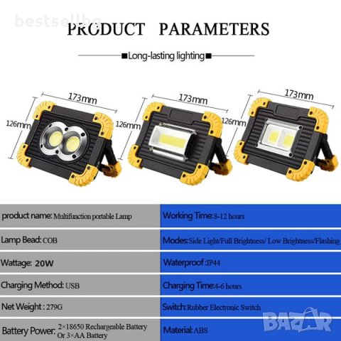 Работна акумулаторна лед лампа къмпинг фенер за работа риболов палатка, снимка 3 - Къмпинг осветление - 29055593