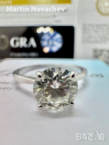 Сребърен пръстен с мойсанит (Диамант) 2 карата, снимка 11 - Пръстени - 51782457