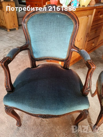 Дъбово кресло с дърворезба и плюшена дамаска , снимка 8 - Дивани и мека мебел - 53118174