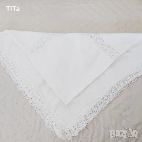 Винтидж бяла 100 % памук, покривка с вградена дантела, снимка 2 - Покривки за маси - 49510706