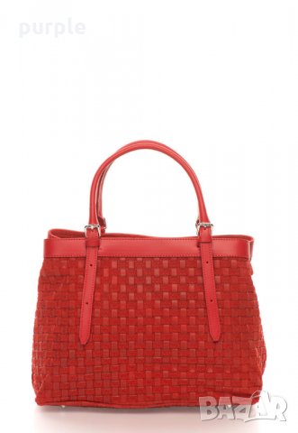 Червена велурена чанта с плетен дизайн, снимка 1 - Чанти - 32872632