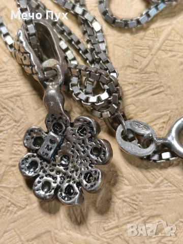 Сребърно колие с висулка Цвете (389), снимка 4 - Колиета, медальони, синджири - 52714799