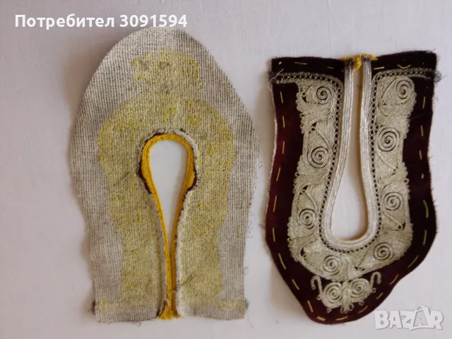 19 век Фолклорни художествени мотиви за чехли ръчна бродерия златна сърма върху кадифе рядка находка, снимка 6 - Антикварни и старинни предмети - 47407814