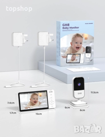 Нов, проверен GHB Бебефон с камера и нощно виждане 5'' 720P HD видео бебефон с камера IPS екран, VOX, снимка 9 - Бебефони - 52464428