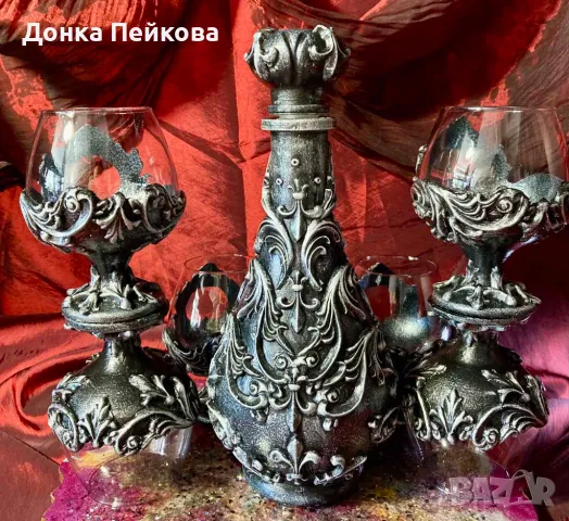 Ръчно изработен сервиз за коняк в сребро от 7 части, снимка 5 - Чаши - 48657381