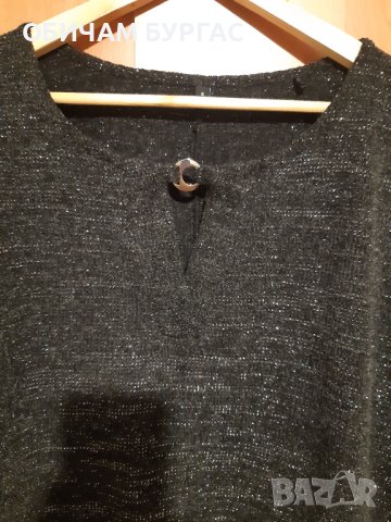 3-4XL НОВА ПРЕКРАСНА ЧЕРНА БЛУЗКА СЪС СРЕБРИСТА НИШКА ОТ СРЕДНО ПЛЪТНО ЕЛАСТИЧНО ПЛЕТИВО , снимка 7 - Блузи с дълъг ръкав и пуловери - 43171873