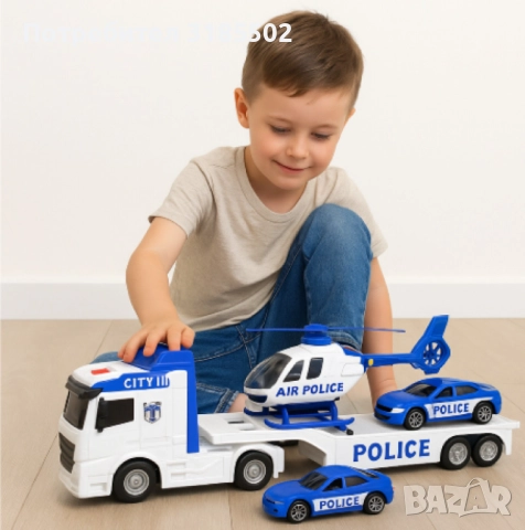 Автовоз с полицейски коли и хеликоптер, "City Police Transporter", снимка 3 - Коли, камиони, мотори, писти - 51457211
