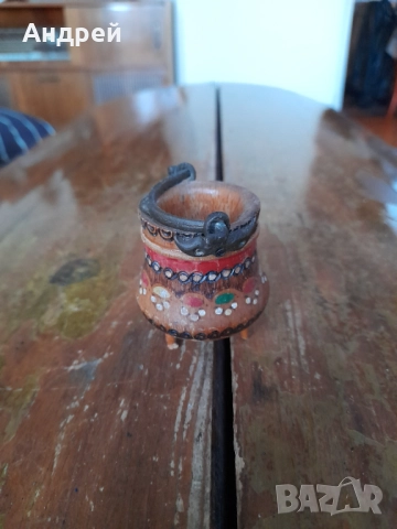 Стар дървен сувенир котле,менче, снимка 2 - Други ценни предмети - 52803996