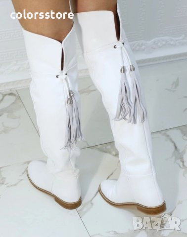 Равни ботуши - бяла кожа - DB10