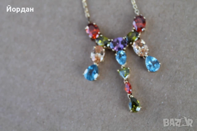 Сребърно колие с позлата /камъните са топаз и кварц/, снимка 6 - Колиета, медальони, синджири - 50772233