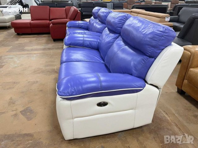 Кожени дивани две двойки лилаво-бели с ел.ралаксиращ механизъм, снимка 8 - Дивани и мека мебел - 39700246