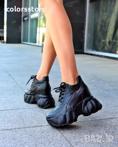 Кецове на платформа - черна кожа - PA90