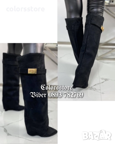 Ботуши на платформа - черен велур - K-40