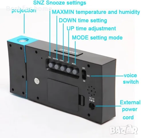 Прожекционен будилник Nicoone, снимка 2 - Друга електроника - 49165250