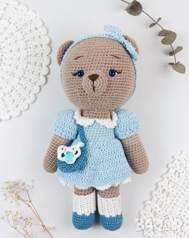 Мече с рокля, плетени играчки, играчка ръчна изработка, плетено мече, снимка 2 - Плюшени играчки - 51514237
