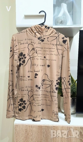 Дамска бежова блуза поло Alessa Алеса / екип сет Recharge / Маратонки с пух / Топ бюстие , снимка 2 - Блузи с дълъг ръкав и пуловери - 53424504