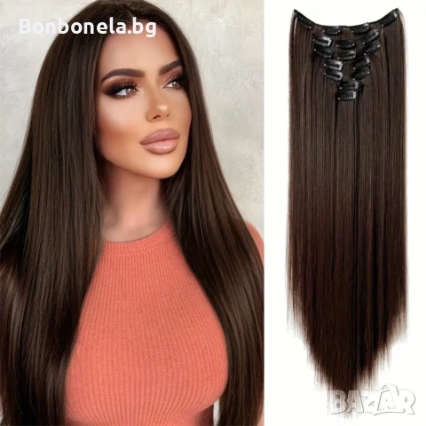 Екстеншън с клипс Удължение за Коса Различни цветове 7 реда треса, снимка 8 - Аксесоари за коса - 53032296