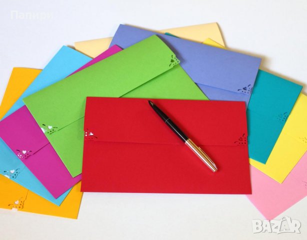 Цветни пликове за покани ваучери писма банкноти. Тъмно зелен червен розов син оранжев кафяв черен, снимка 7 - Покани - 36705482