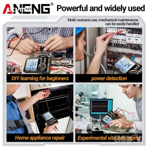 Цифров мултицет ANENG 612, AC/DC, ток, честота, съпротивление. С термохигрометър, календар, аларма, снимка 9 - Други инструменти - 48507265