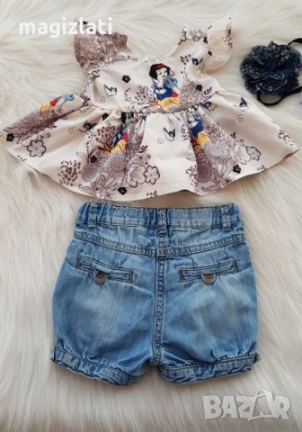 Къси дънкови панталони и туника 3-6 месеца, снимка 6 - Бебешки дънки - 32612836