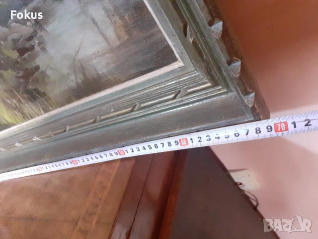 Стара авторска картина масло, платно, подпис, дървена рамка, снимка 4 - Антикварни и старинни предмети - 53353846