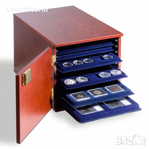  Дървена кутия за съхранение на монети с ключ - Leuchtturm, снимка 1 - Нумизматика и бонистика - 28364663