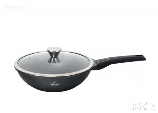 Тиган Уок с капак Bohmann, 28см. 3.4л., Лят алуминий, Подвижна дръжка, Индукция, снимка 3 - Съдове за готвене - 52818797