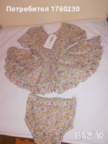 Детска рокличка с флорални мотиви и гащички , снимка 1 - Бебешки рокли - 38770659