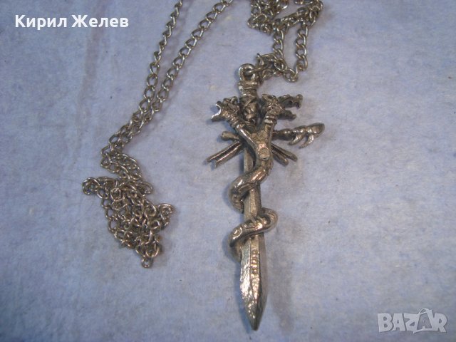 СТАР ПОСРЕБРЕН МОДЕН ХЕВИ МЕТЪЛСКИ МЕДАЛЬОН НЕО ГОТИКА с ВЕРИЖКА 27459, снимка 5 - Колиета, медальони, синджири - 36902826