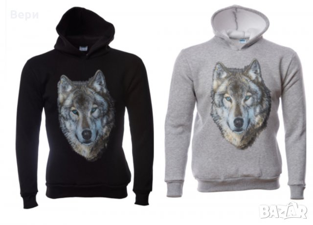 Нов мъжки суичър с трансферен печат Вълк със сини очи, в два цвята