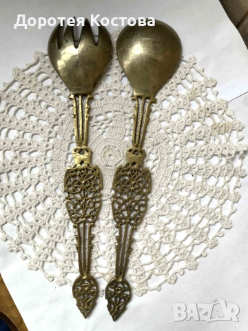 Красиви месингови прибори за сервиране от Англия, снимка 8 - Прибори за хранене, готвене и сервиране - 52641608