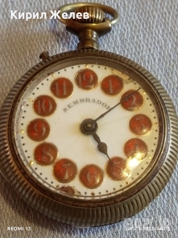 Стар джобен часовник SEMBRADOR рядък керамичен циферблат за КОЛЕКЦИЯ 52251, снимка 4 - Антикварни и старинни предмети - 52479292