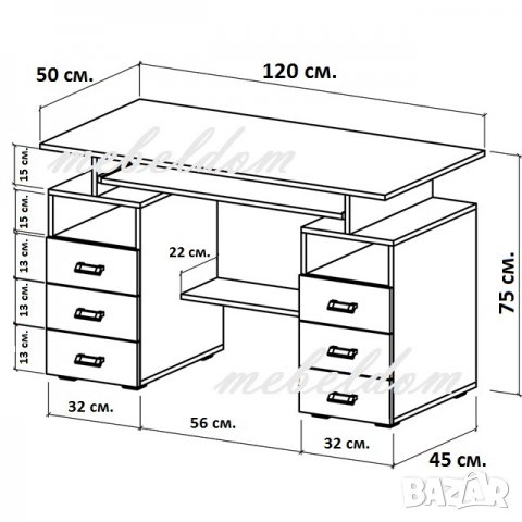 Бюро 120см. с 6 чекмеджета и клавиатура(код-1150), снимка 4 - Бюра - 28557003
