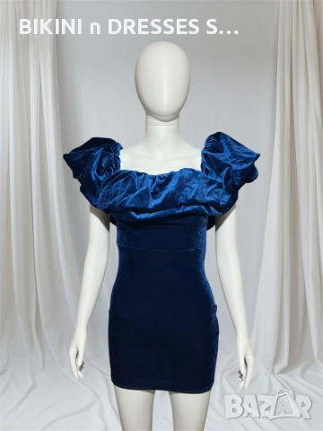 Синя велурена рокля , снимка 3 - Рокли - 52866574