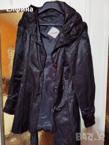 Черен дамски лъскав шлифер, снимка 1 - Палта, манта - 37860070