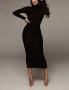 УНИКАЛНА черна тънко ватирана рокля с поло яка, снимка 1 - Рокли - 38676227