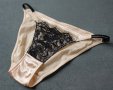 M дамски сатенени бикини с черна дантела отпред в прасковен цвят, снимка 5