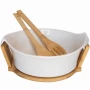 Керамична купа за салата с бамбукови прибори и стойка Код P837, снимка 3